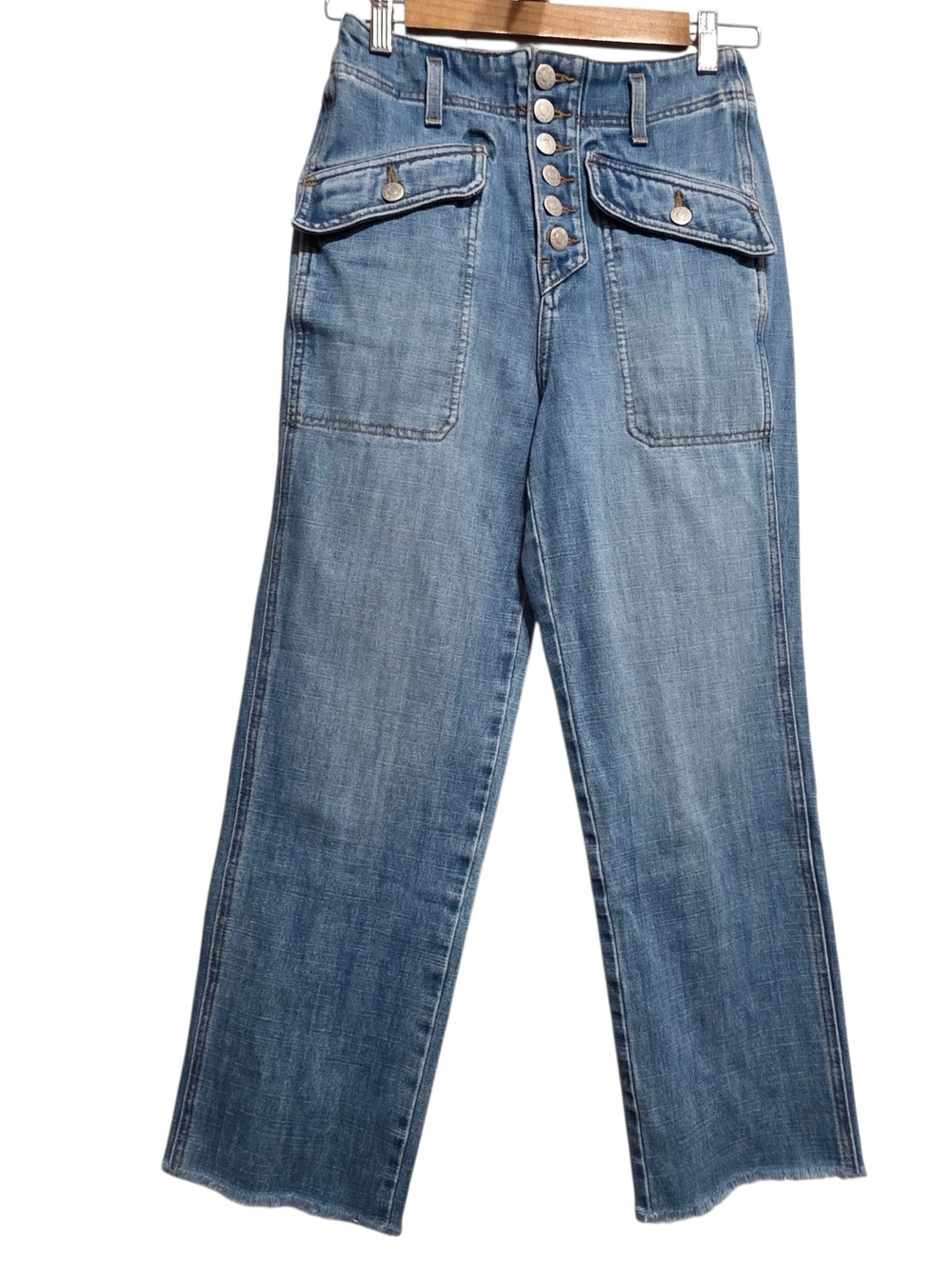 Veronica Beard Rinley Cropped Straight Leg High Rise Jeans 25 Wide Leg Utility